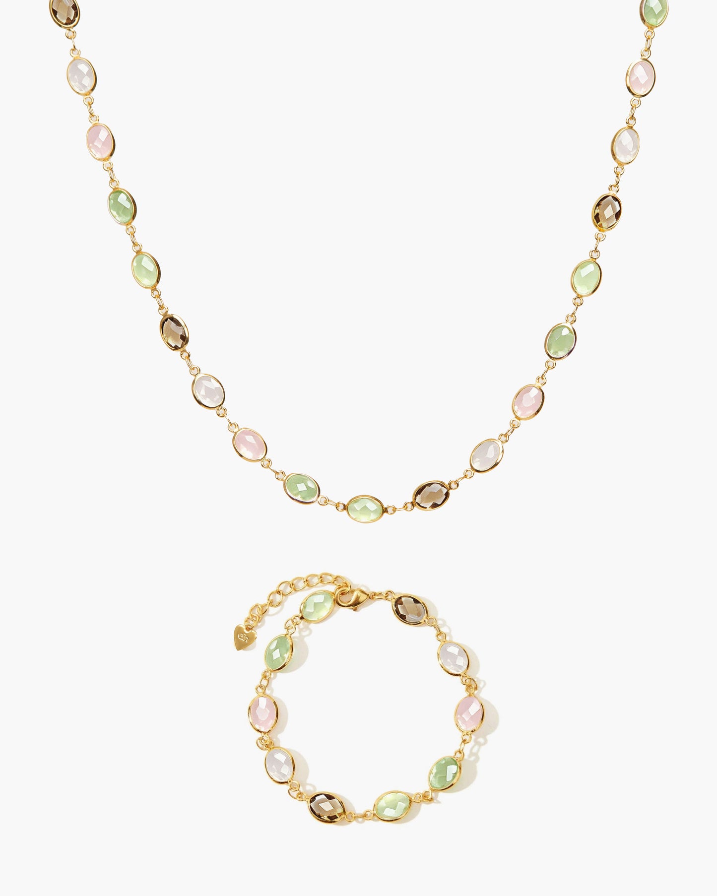 Whimsical Romance Stone Necklace and Bracelet Set in Silver