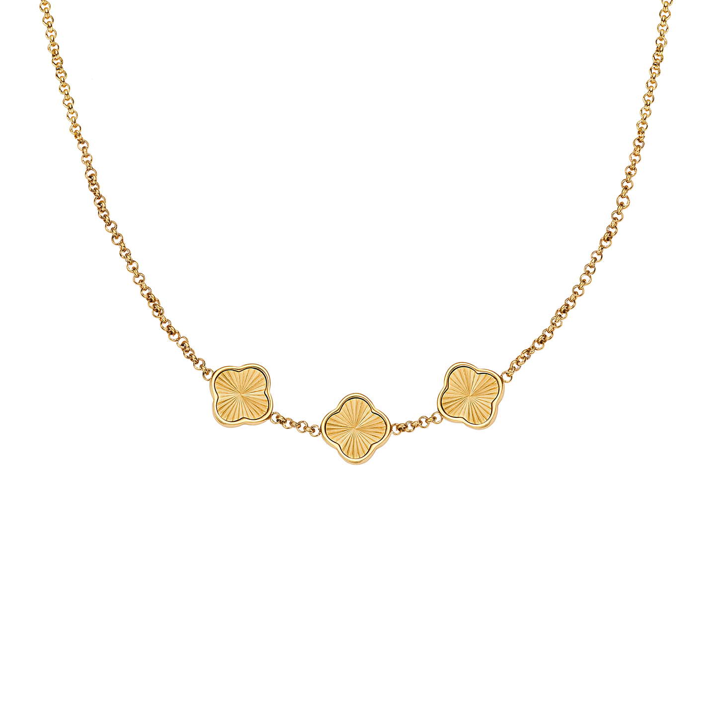 Textured Clover Custom Name Necklace (Gold)