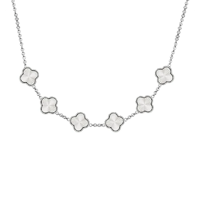 Textured Clover Custom Name Necklace (Silver)