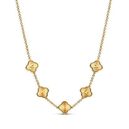 Textured Clover Custom Name Necklace (Gold)