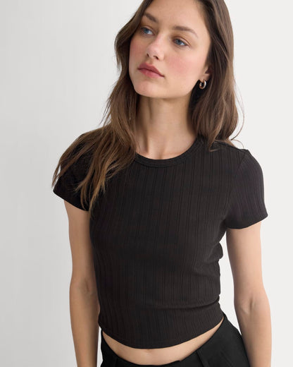 Cropped Crew in Pointelle | Black