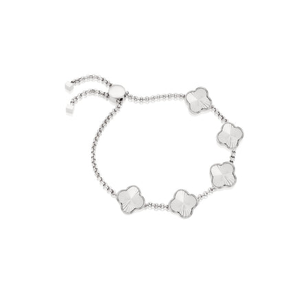 Textured Clover Custom Name Bracelet (Silver)